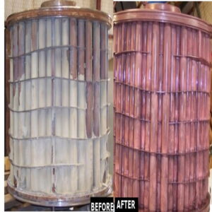 Cooler before and after chemical cleaning with Dynamic descaler 