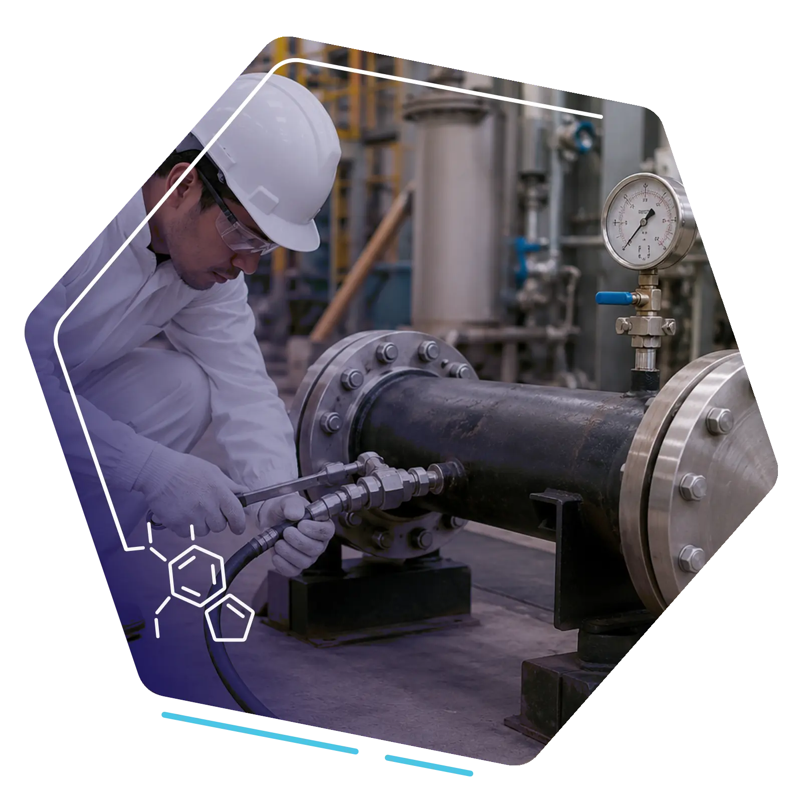 Carried out hydrostatic pressure testing on industrial pipework using a pressure gauge and test connections