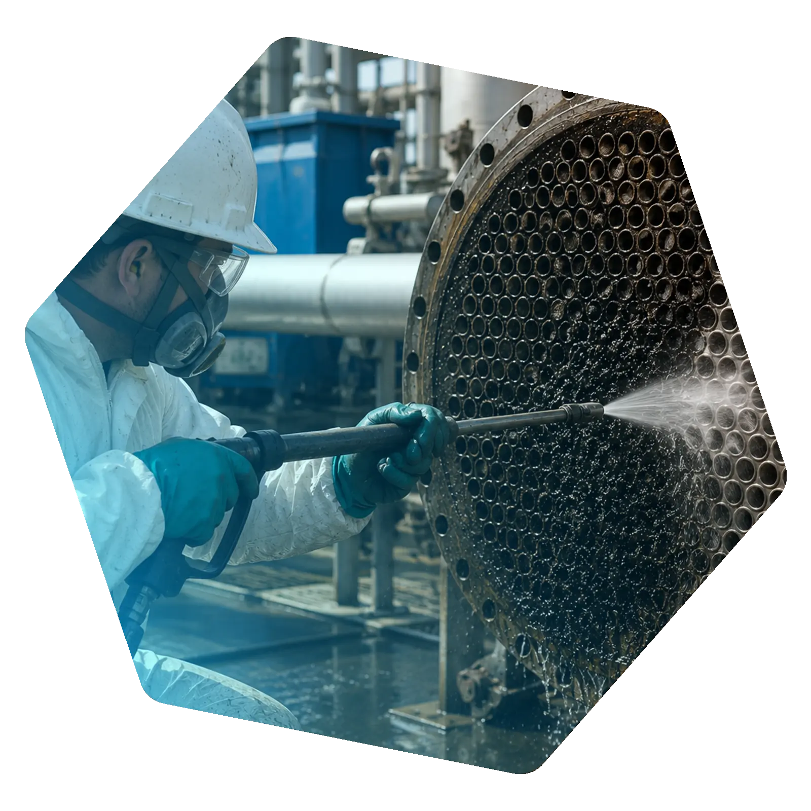 High-pressure water lance to clean the tube sheet of an industrial boiler