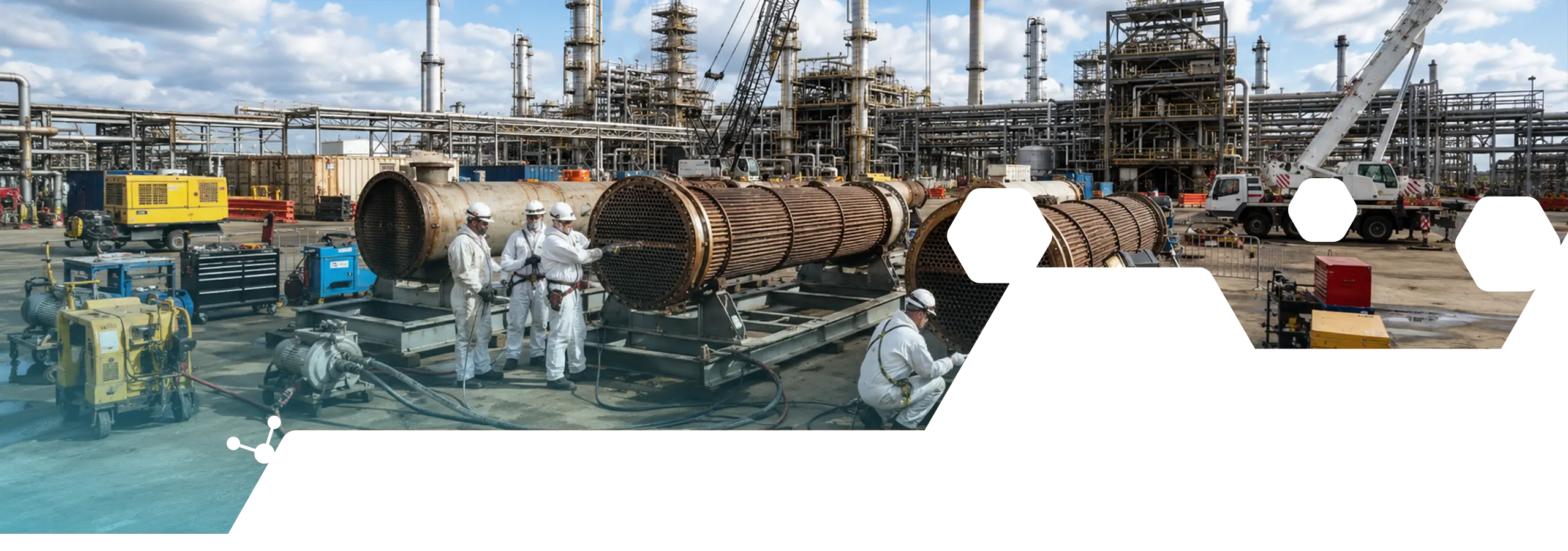 Beralon's high-pressure tube cleaning to remove fouling, scale, sludge and process residue from exchanger tubes.