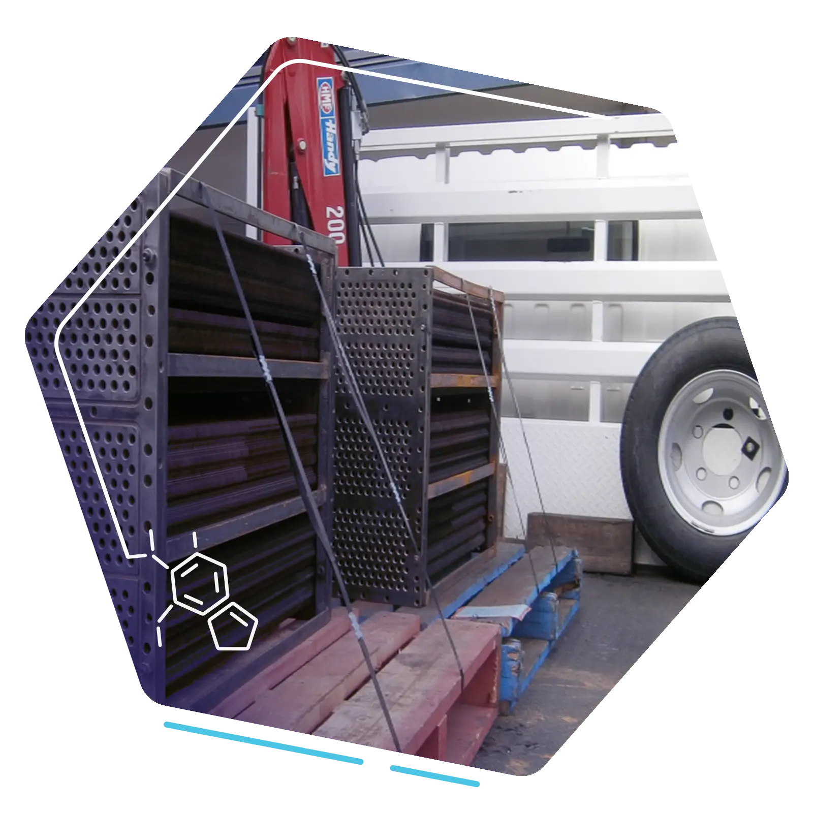 Industrial heat exchanger and cooler units secured beside a service vehicle
