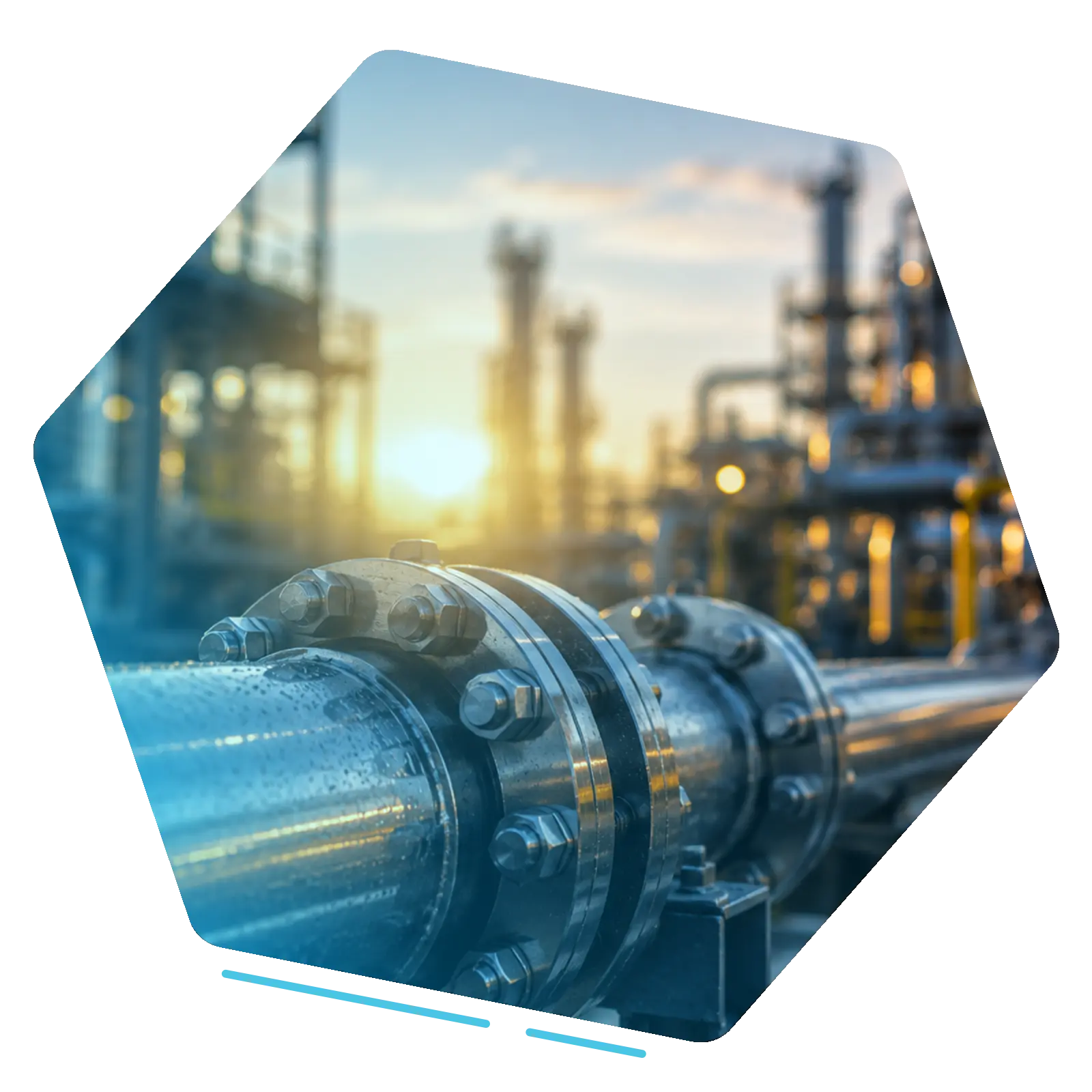 Close-up of industrial process pipework at an industrial facility