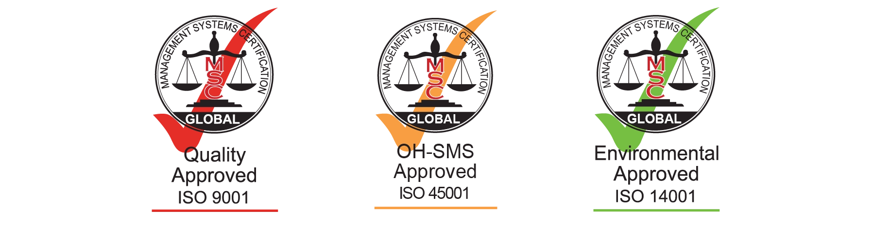 ISO 9001, ISO 45001 and ISO 14001 certification marks